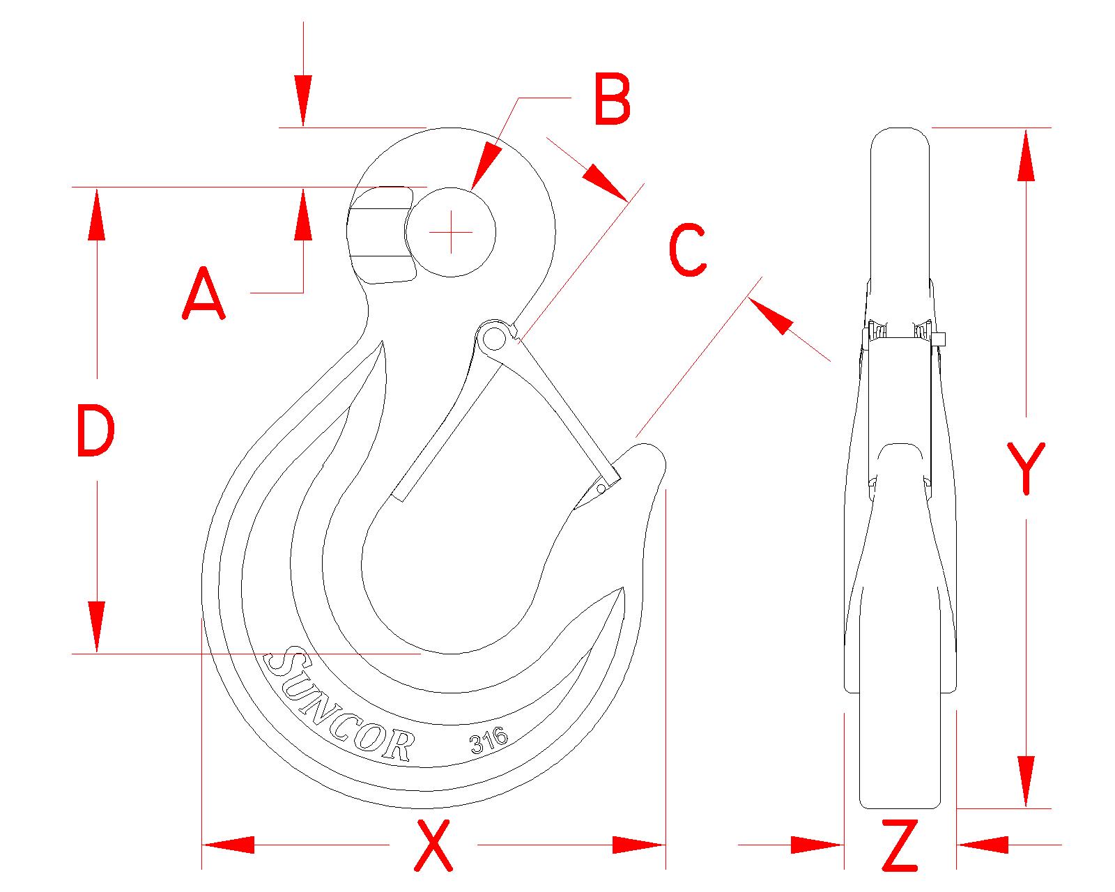 Suncor - 1/2 Eye Slip Hook 316 Stainless Steel S0454-0013