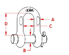 Stainless Steel Round Pin Chain Shackle, S0115-RP07, S0115-RP08, S0115-RP10, S0115-RP12, S0115-RP13, S0115-RP16, S0115-RP20, S0115-RP22, S0115-RP25, Line Drawing