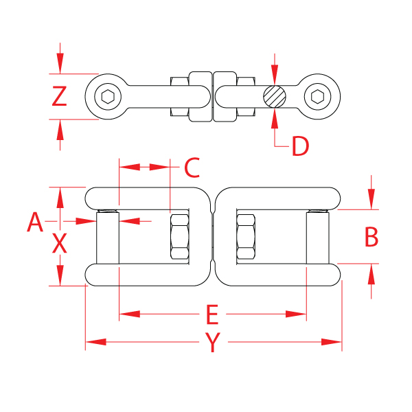 Stainless Steel Jaw & Jaw Swivel with No Snag Pins, S0156-NS06, Line Drawing